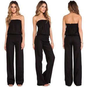 Young Fabulous & Broke Black Linen Jumpsuit Tuxedo Style Top, Size XS